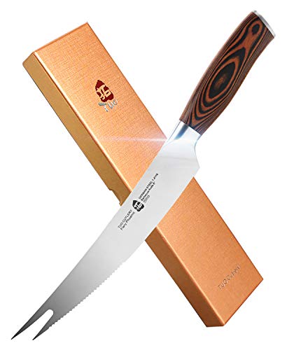  - 8'' Barbecue Knife - Meat & Carving Forks Knife Ham&Butter Knives Fork-Shaped Tip Knives Flexible Utility Knife - HC German Steel Full Tang Pakkawood Handle - Gift Box Included - Fiery Series