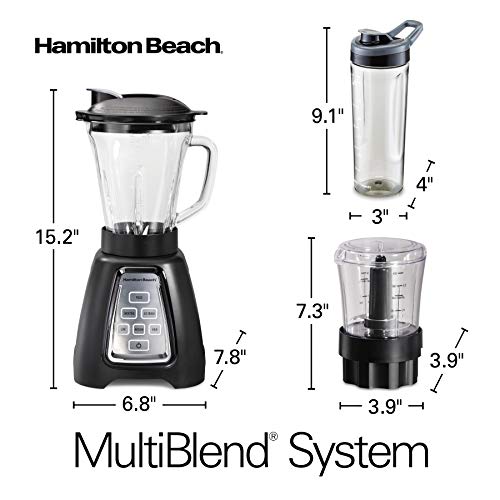 Hamilton Beach Der And Food Processor Combo With Auto Programs For Smoothie And Ice Crush, Blend-In Portable Travel Cup, 52oz Glass Jar & 3 Cup Food Chopper, 950 Watts, Black (58242)