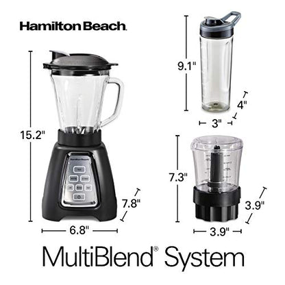 Hamilton Beach Der And Food Processor Combo With Auto Programs For Smoothie And Ice Crush, Blend-In Portable Travel Cup, 52oz Glass Jar & 3 Cup Food Chopper, 950 Watts, Black (58242)