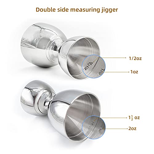  Cocktail Jigger For Bartending, MOSEHOOT Huge Double Jigger 2 Oz 1 Oz Made From Thick Stainless Steel 304, Premium Bar Alcohol Measuring Tools