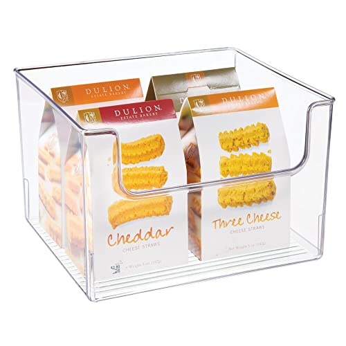  Modern Plastic Open Front Dip Storage Organizer Bin Basket For Kitchen Organization - Shelf, Cubby, Cabinet, And Pantry Organizing Decor - Ligne Collection - Clear