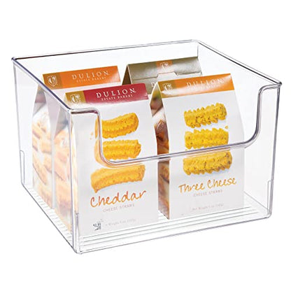  Modern Plastic Open Front Dip Storage Organizer Bin Basket For Kitchen Organization - Shelf, Cubby, Cabinet, And Pantry Organizing Decor - Ligne Collection - Clear