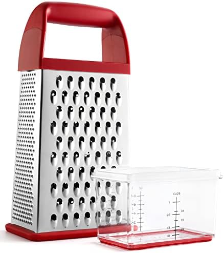  Professional Box Grater With Storage Container, Stainless Steel & Soft Grip Handle, 4 Sides, Handheld Kitchen Food Shredder Best For Parmesan Cheese, Vegetables, Ginger, 10" Mint