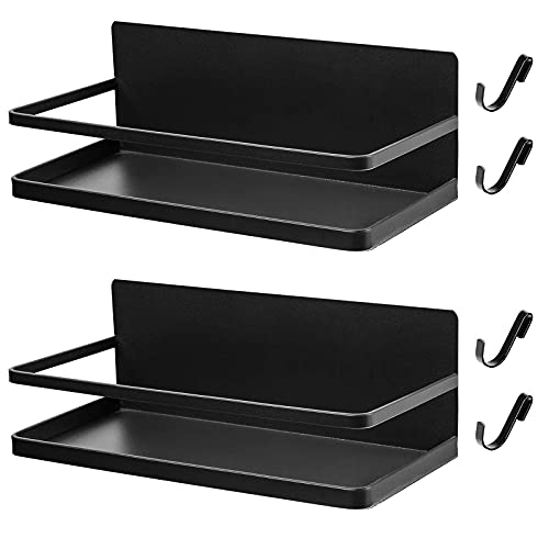  MR LISTEN Magnetic Spice Rack Magnetic Shelf Spice Storage Magnetic Spice Rack For Refrigerator Magnetic Fridge Organizer 2 Pcs With 4 Hook Black