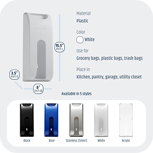  Manterio Wall Mount Plastic Bag Organizer | Durable Plastic Grocery Bag Saver | Smudge Proof, Fingerprint Resistant | White
