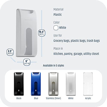  Manterio Wall Mount Plastic Bag Organizer | Durable Plastic Grocery Bag Saver | Smudge Proof, Fingerprint Resistant | White