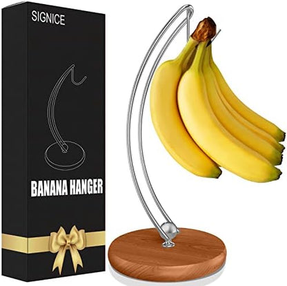  Signice Banana Holder Stand - Newest Patented Modern Banana Tree Hanger With Wood Base Stainless Steel Banana Rack For Home Kitchen Use,Doesn't Tip Over (Full Black)