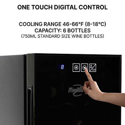  6 Bottle Wine Cooler, Black, Thermoelectric Wine Fridge, 0.65 Cu. Ft. (16L), Freestanding Wine Cellar, Red, White And Sparkling Wine Storage For Small Kitchen, Apartment, Condo, RV