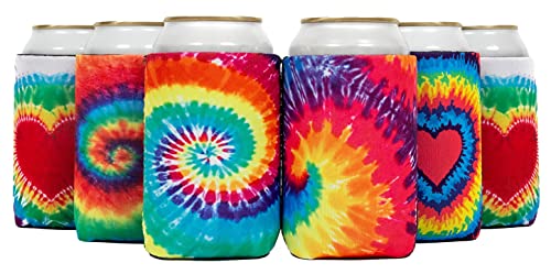  Can Cooler Sleeve (6 Pack) 12 Oz Neoprene Collapsible Cooler Can, Insulated Can Holder, 4mm Thick Beer &Soda Can Cover, Police Cooler Can Covers(Tie - Dye Mix)