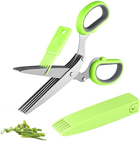  Gourmet Herb Scissors Set - Master Culinary Multipurpose Cutting Shears With Stainless Steel 5 Blades, Herb Stripper, Safety Cover And Cleaning Comb For Cutting Cilantro Onion Salad