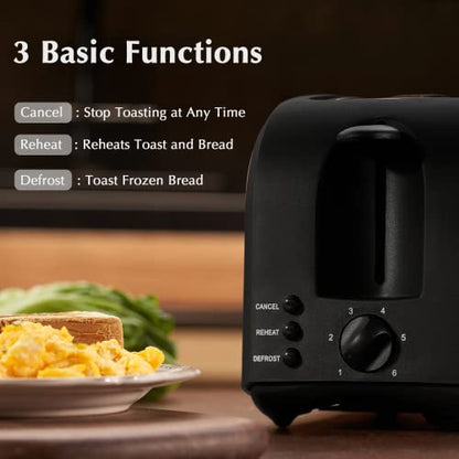  2 Slice Toaster CUSINAID Black Wide Slot Toaster 2 Slice Best Rated Prime With Pop Up Reheat Defrost Functions, 6-Shade Control, Removable Crumb Tray