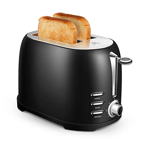  2 Slice Toaster With Bagel, Cancel, Defrost Function,Retro Extra-Wide Slot Stainless Steel Toaster, Removable Tray,7 Bread Shade Settings,Black