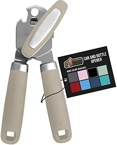  Heavy Duty Stainless Steel Smooth Edge Manual Hand Held Can Opener With Soft Touch Handle, Rust Proof Oversized Handheld Easy Turn Knob, Best Large Lid Openers For Kitchen, Black