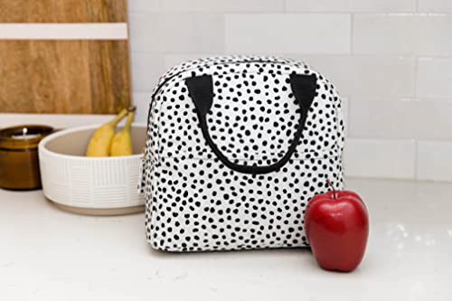 Teel Mill & Co Insulated Lunch Tote Bag For Women, Large Capacity Cooler Lunch Box, Cute Lunch Bag For Adults, Mini Cooler With Zipper Closure, Pockets, And Sturdy Handles (Black Dots)