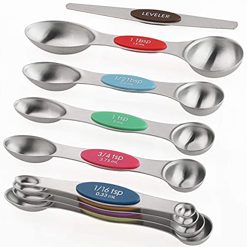  Magnetic Measuring Spoons Set Of 9 Stainless Steel Stackable Dual Sided Teaspoon Tablespoon For Measuring Dry And Liquid Ingredients Fits In Spice Jars