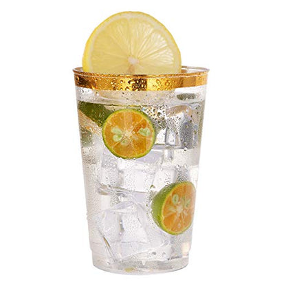  100 PACK Gold Plastic Cups,12 Oz Clear Plastic Cups Tumblers, Elegant Gold Rimmed Plastic Cups, Disposable Cups With Gold Rim Perfect For Wedding,Thanksgiving Day, Christmas, Halloween Party Cups