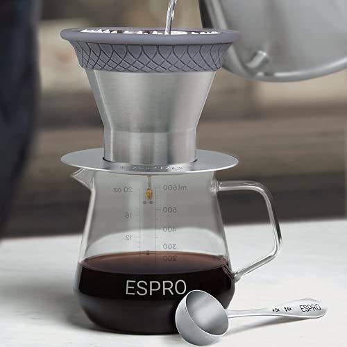  - BLOOM Pour Over Coffee Brewing Kit - Durable Thermal Brushed Stainless Steel Sleeve, Dual Filter Mode With Patented Micro-Filter, Premium Borosilicate Glass Carafe, Stainless Steel Measuring Scoop And 50 Paper Filters