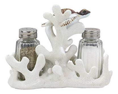  Nautical White Coral Reef With 2 Swimming Sea Turtles Salt And Pepper Shakers Holder Set Figurine Coastal Beach Turtles Tortoises Decorative Sculpture As Kitchen Dining Centerpiece Accent