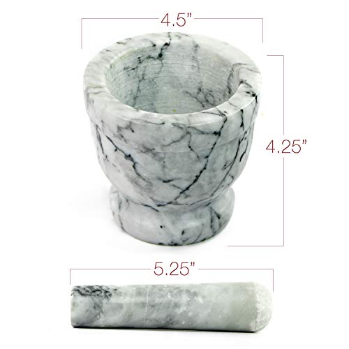  Marble Mortar And Pestle Set - Beautiful Polished White And Grey Veined Marble Mortar And Pestle Set With Garlic Peeler And Anti Scratch, Anti Skid Protective Pad