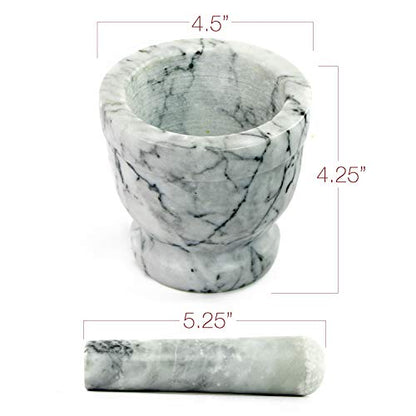  Marble Mortar And Pestle Set - Beautiful Polished White And Grey Veined Marble Mortar And Pestle Set With Garlic Peeler And Anti Scratch, Anti Skid Protective Pad