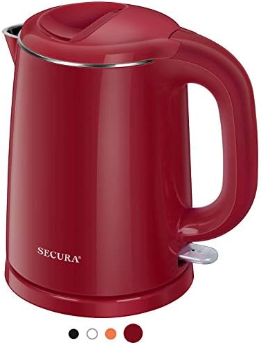  Stainless Steel Double Wall Electric Kettle Water Heater For Tea Coffee W/Auto Shut-Off And Boil-Dry Protection, 1.0L (White)
