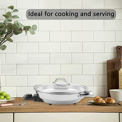  11.8" Large Capacity Electric Skillet - For Fry Bake Steam Simmer (Silver)