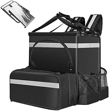  Insulated Pizza Delivery Bag, Food Delivery Backpack, Thermal Backpack For Food Transport,Leak-Proof Soft Sided Cooler Grocery Backpack For Take Out (Black)