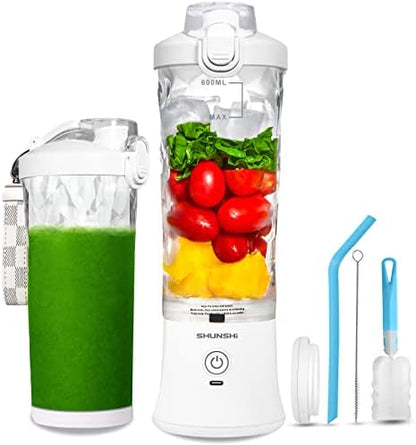  Portable Blender, Personal Size Blender For Shakes And Smoothies With 6 Blades Mini Blender 20 Oz For Kitchen,Home,Travel(White)