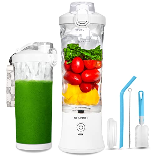  Portable Blender, Personal Size Blender For Shakes And Smoothies With 6 Blades Mini Blender 20 Oz For Kitchen,Home,Travel(White)