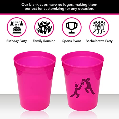  16 Oz Reusable Plastic Stadium Cups, Bulk 50 Pk, USA Made, BPA-Free Dishwasher Safe Plastic Tumblers, Light Pink