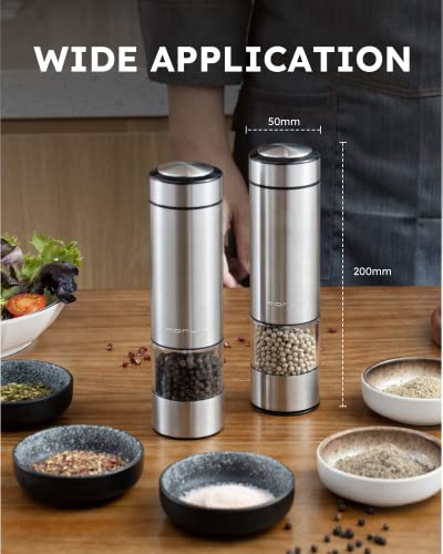  Electric Salt And Pepper Grinder Set Battery Operated, Automatic One Handed Operation Salt And Pepper Mill, Stainless Steel Electric Pepper Shaker With Light, Adjustable Ceramic Grinder - 2 Pcs