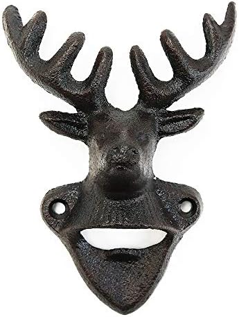  Wall Mounted Bottle Opener, Cast Iron Cool Deer Head Bottle Opener, Beer Coke Beverage Bottle Cap Opener, Vintage Rustic Style Wall Hanging Opener, Bar Farmhouse Wall Ornament, Practical Gift