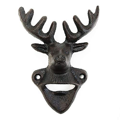  Wall Mounted Bottle Opener, Cast Iron Cool Deer Head Bottle Opener, Beer Coke Beverage Bottle Cap Opener, Vintage Rustic Style Wall Hanging Opener, Bar Farmhouse Wall Ornament, Practical Gift