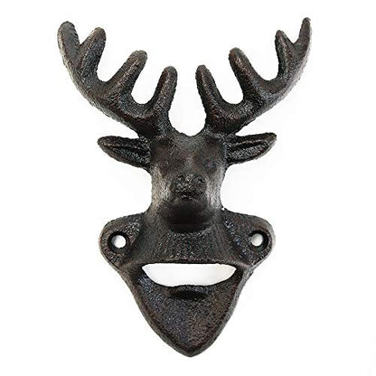  Wall Mounted Bottle Opener, Cast Iron Cool Deer Head Bottle Opener, Beer Coke Beverage Bottle Cap Opener, Vintage Rustic Style Wall Hanging Opener, Bar Farmhouse Wall Ornament, Practical Gift