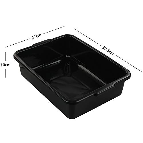  Plastic Bus Tub Set Of 4, Black Rectangle Plastic Dish Pans, 8 Liters