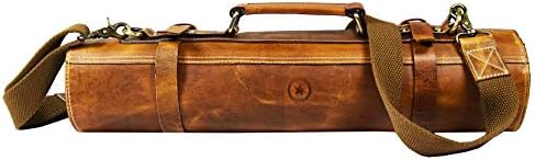  Aron Leather Goods Vendimia Estilo Leather Knife Roll Storage Bag, Elastic And Expandable 10 Pockets, Adjustable/Detachable Shoulder Strap, Travel-Friendly Chef Knife Case Roll (Caramel, Leather)