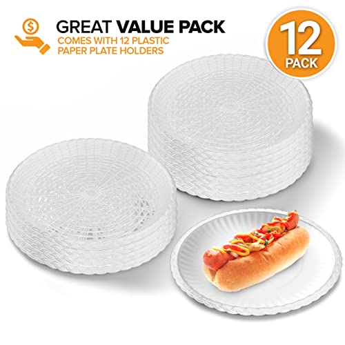  9” Paper Plate Holder In White (12 Count) - Paper Plate Holders Plastic Heavy Duty - Plastic Paper Plate Holder - Woven Paper Plate Holder - Paper Plate Holders Reusable
