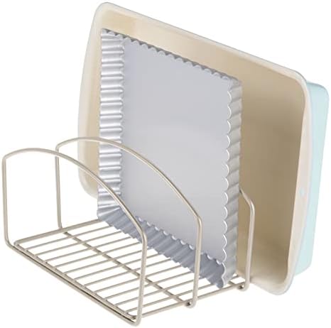  MDesign Steel Cookware Holder, Storage Organizer Rack With Three Slots For Kitchen Cabinet, Pantry, Holds Pans, Pots, Lids, Cookie Sheets, Cutting Boards - Concerto Collection - Bronze