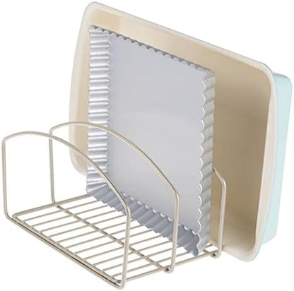  MDesign Steel Cookware Holder, Storage Organizer Rack With Three Slots For Kitchen Cabinet, Pantry, Holds Pans, Pots, Lids, Cookie Sheets, Cutting Boards - Concerto Collection - Bronze
