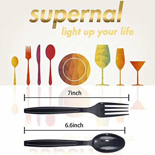  Supernal 400pcs Plastic Forks And Spoons,Black Plastic Silverware,Party Plastic Utensls Include 200 Plastic Forks And 200 Plastic Spoons For Home Kitchen Birthday,Party,Wedding, Easter, Monther's Day