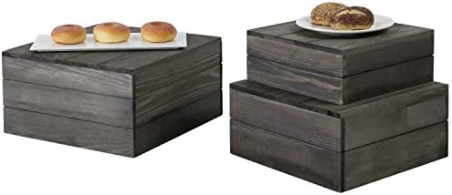  Crate Style Wood Cupcake Stand, Vintage Gray Wooden Cake Stand Dessert Appetizer Display Riser, Set Of 3