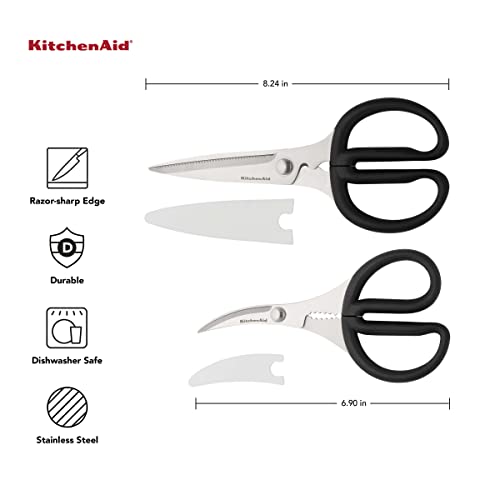 KitchenAid Stainless Steel All Purpose And Seafood Shears Set With Soft Touch Handles, 2 Piece, Black