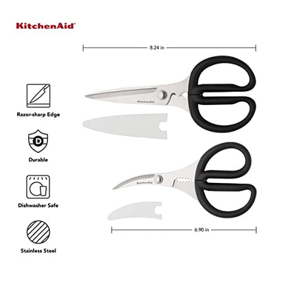 KitchenAid Stainless Steel All Purpose And Seafood Shears Set With Soft Touch Handles, 2 Piece, Black
