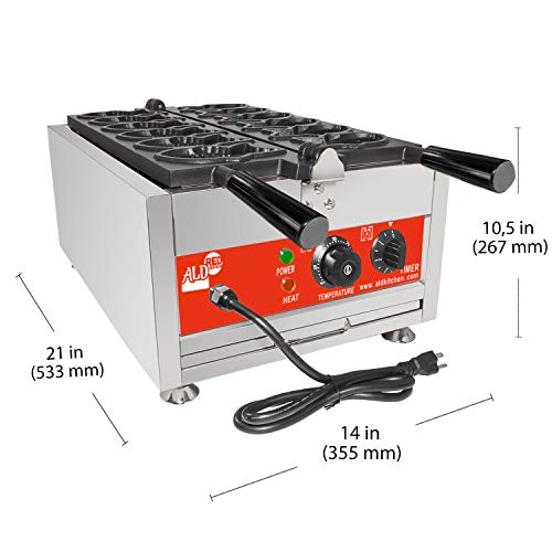  Taiyaki Waffle Iron | Fish-Shaped Waffle Maker | Stainless Steel | Nonstick | 110V (6 Fish-Shaped Waffles)