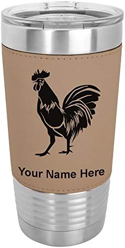  20oz Vacuum Insulated Tumbler Mug, Rooster, Personalized Engraving Included (Faux Leather, Rustic)