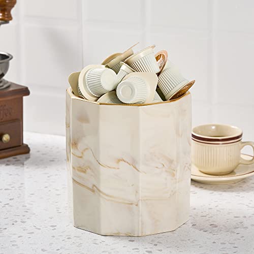  Kitchen Utensil Holder For Countertop, Ceramic Utensil Caddy, Farmhouse Utensil Crock Utensil Organizer For Kitchen Décor, Brown Marble Cooking Utensil Holder