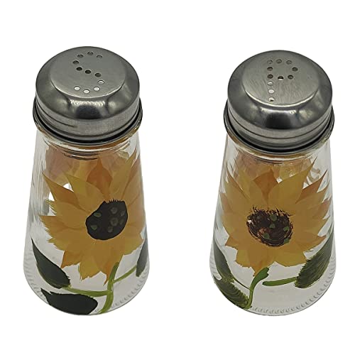  Hand Painted Salt And Pepper Shaker Set With S And P Stainless Lids (2, Sunflowers)