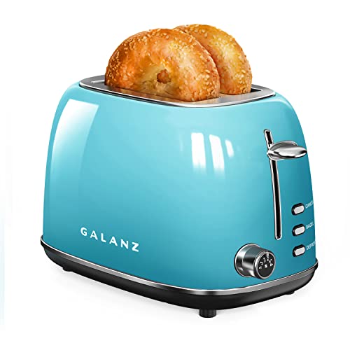 GLCMKZ07BER07 Retro Countertop Microwave Oven, Pull Handle.7 Cu Ft, Blue & Retro 2-Slice Toaster, 1.5" Wide Slot, 6 Browning Levels, Includes A Dust Cover And Removable Crumb Tray, Blue