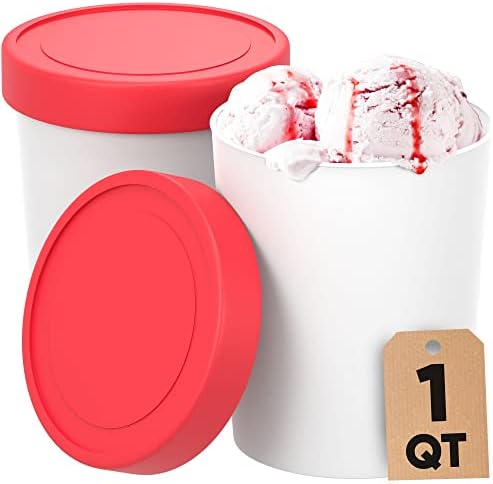  Ice Cream Containers For Homemade Ice Cream (2 Pcs) - Reusable Ice Cream Storage Containers For Freezer - Leak-Free Ice Cream Containers With Lids (Silicone) - 1 Liter Per Ice Cream Container