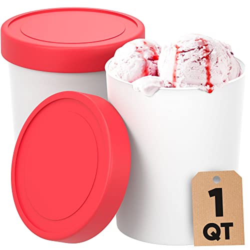  Ice Cream Containers For Homemade Ice Cream (2 Pcs) - Reusable Ice Cream Storage Containers For Freezer - Leak-Free Ice Cream Containers With Lids (Silicone) - 1 Liter Per Ice Cream Container